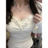 Two short American-style sweet and spicy slimming floral fake tops for women's spring pure desire style, unique and niche long-sleeved shirts Specification image